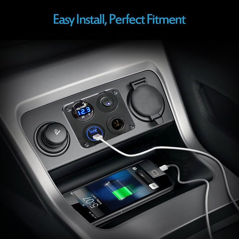 Cllena Dual USB Socket Charger 2.1A&2.1A + LED Voltmeter + 12V Power Outlet + ON-Off Toggle Switch Four Functions Panel for Car Boat Marine RV Truck Camper Vehicles GPS Mobiles (Blue) - Image 4